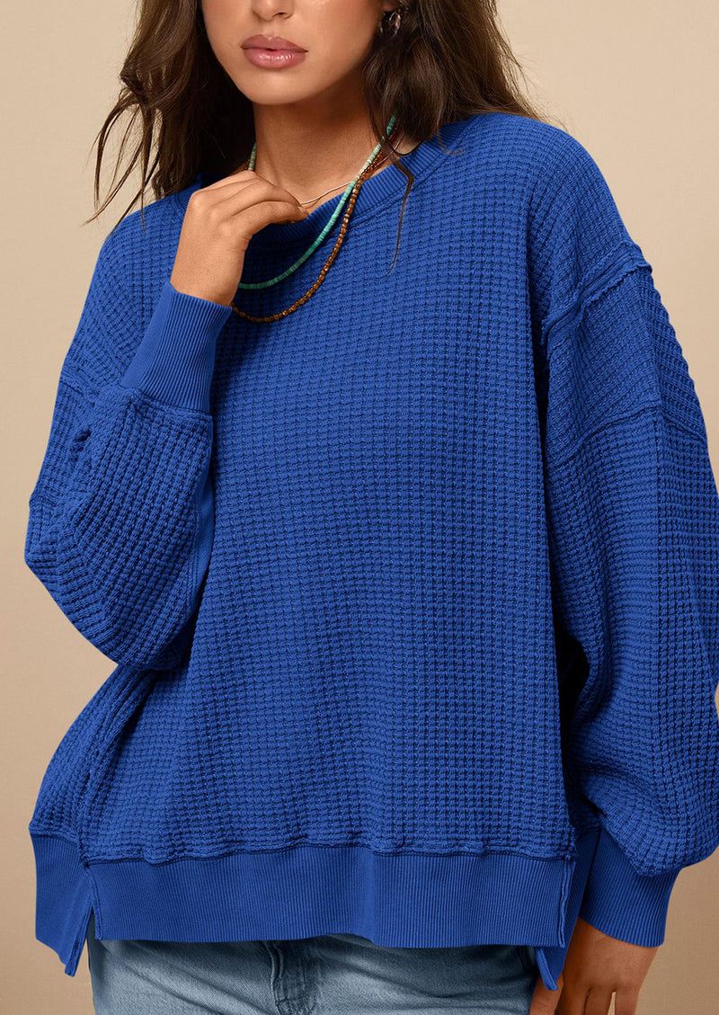 PRETTYGARDEN Oversized Sweatshirt for Women Fashion Crewneck Long Sleeve Pullover Waffle Knit Tops Fall Trendy Clothes