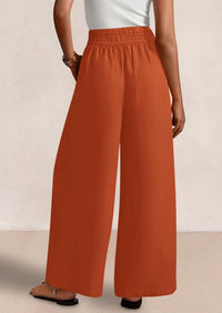 Casual Elastic Waist Loose Flowy Palazzo Pants Trousers with Pockets