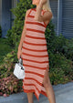 Knit Side Slit Striped Long Tank Dress