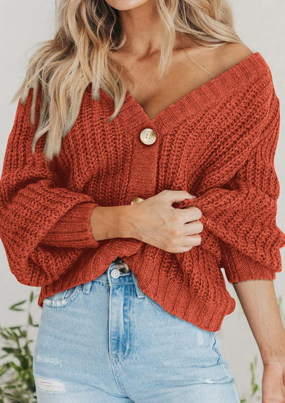 PRETTYGARDEN Women's Chunky Knit Open Front Sweater Long Sleeve Button Loose Short Cardigan Outerwear Coats