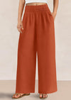 Casual Elastic Waist Loose Flowy Palazzo Pants Trousers with Pockets