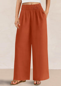 Casual Elastic Waist Loose Flowy Palazzo Pants Trousers with Pockets