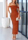 PRETTYGARDEN Womens Off The Shoulder Dress Ruched Bodycon Sleeveless Split Cocktail Party Maxi Dresses