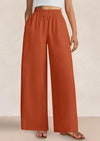 Casual Elastic Waist Loose Flowy Palazzo Pants Trousers with Pockets