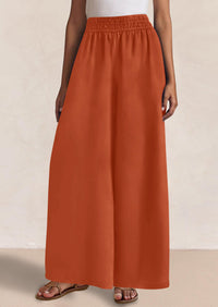 Casual Elastic Waist Loose Flowy Palazzo Pants Trousers with Pockets