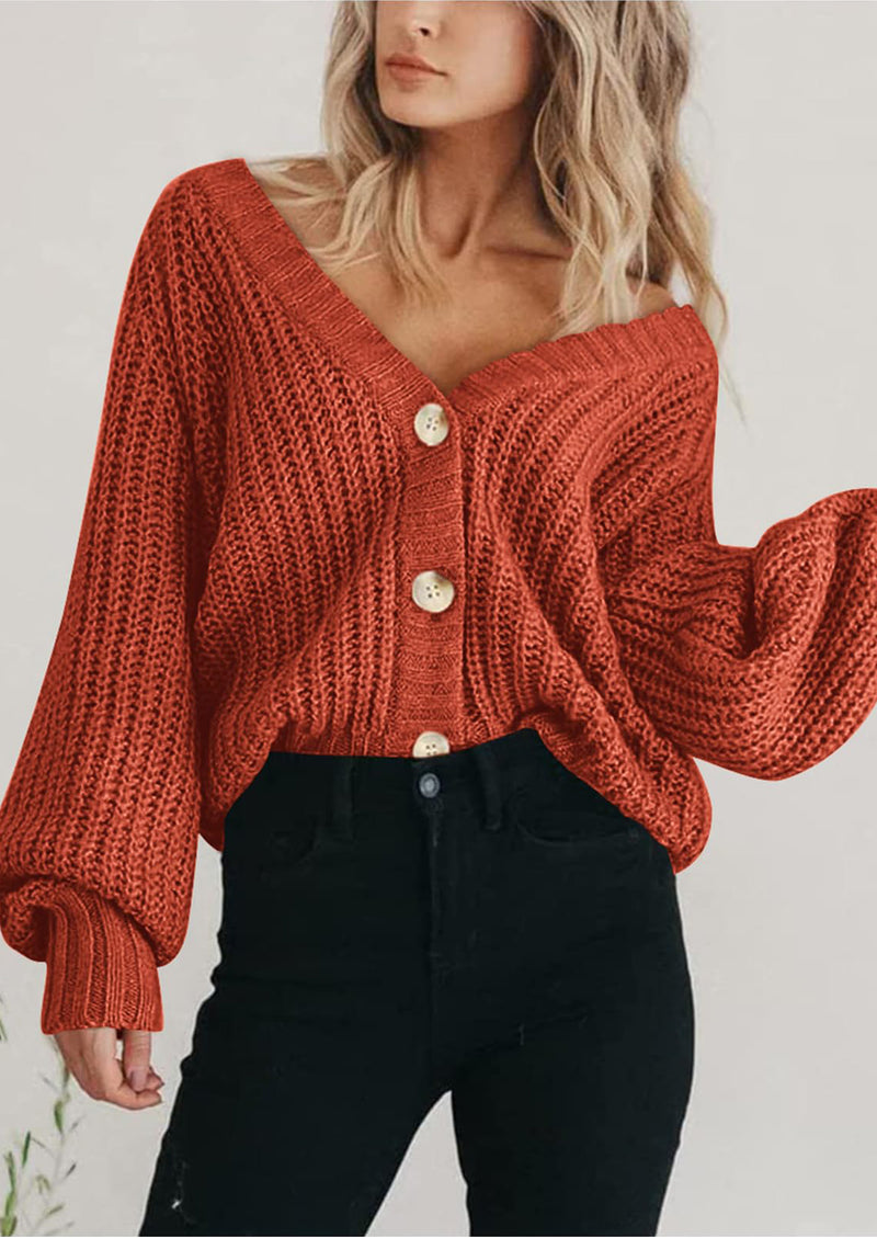 PRETTYGARDEN Women's Chunky Knit Open Front Sweater Long Sleeve Button Loose Short Cardigan Outerwear Coats