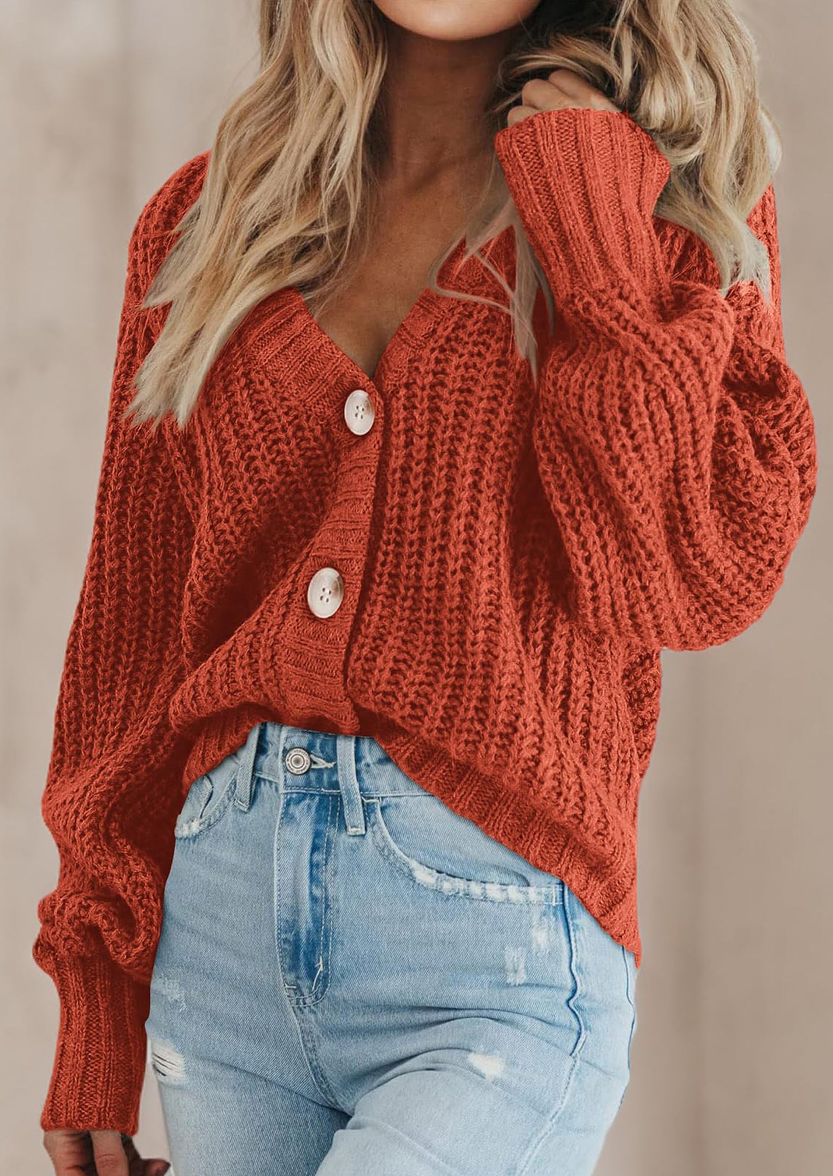 PRETTYGARDEN Women's Chunky Knit Open Front Sweater Long Sleeve Button Loose Short Cardigan Outerwear Coats