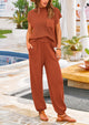 Knit Pullover Tops And High Waisted Pants Two Piece Sets