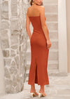 PRETTYGARDEN Women's Bodycon Long Dresses Summer Strapless Tube Twist Knot Front Ribbed Knit Maxi Cocktail Dress with Slit