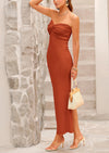 PRETTYGARDEN Women's Bodycon Long Dresses Summer Strapless Tube Twist Knot Front Ribbed Knit Maxi Cocktail Dress with Slit