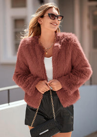 PRETTYGARDEN Women's Winter Coats Fleece Cropped Jacket Faux Fur Long Sleeve Pockets Shaggy Warm Outerwear Fall Clothes