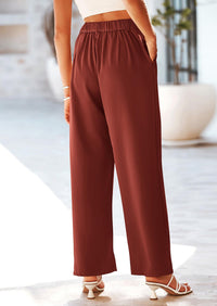 Casual Wide Leg High Elastic Waisted Long Work Pants