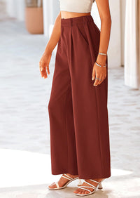 Casual Wide Leg High Elastic Waisted Long Work Pants