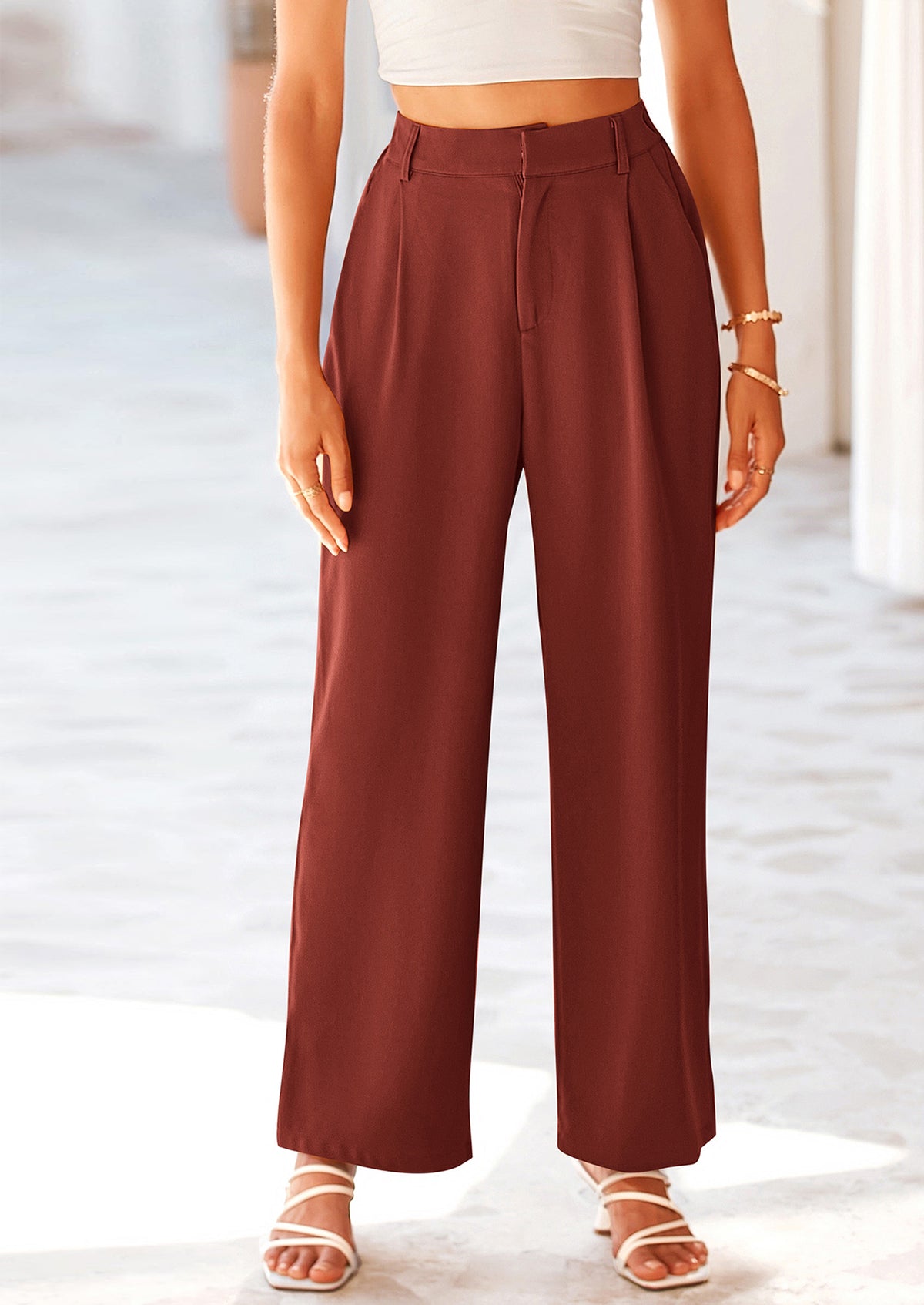 Casual Wide Leg High Elastic Waisted Long Work Pants