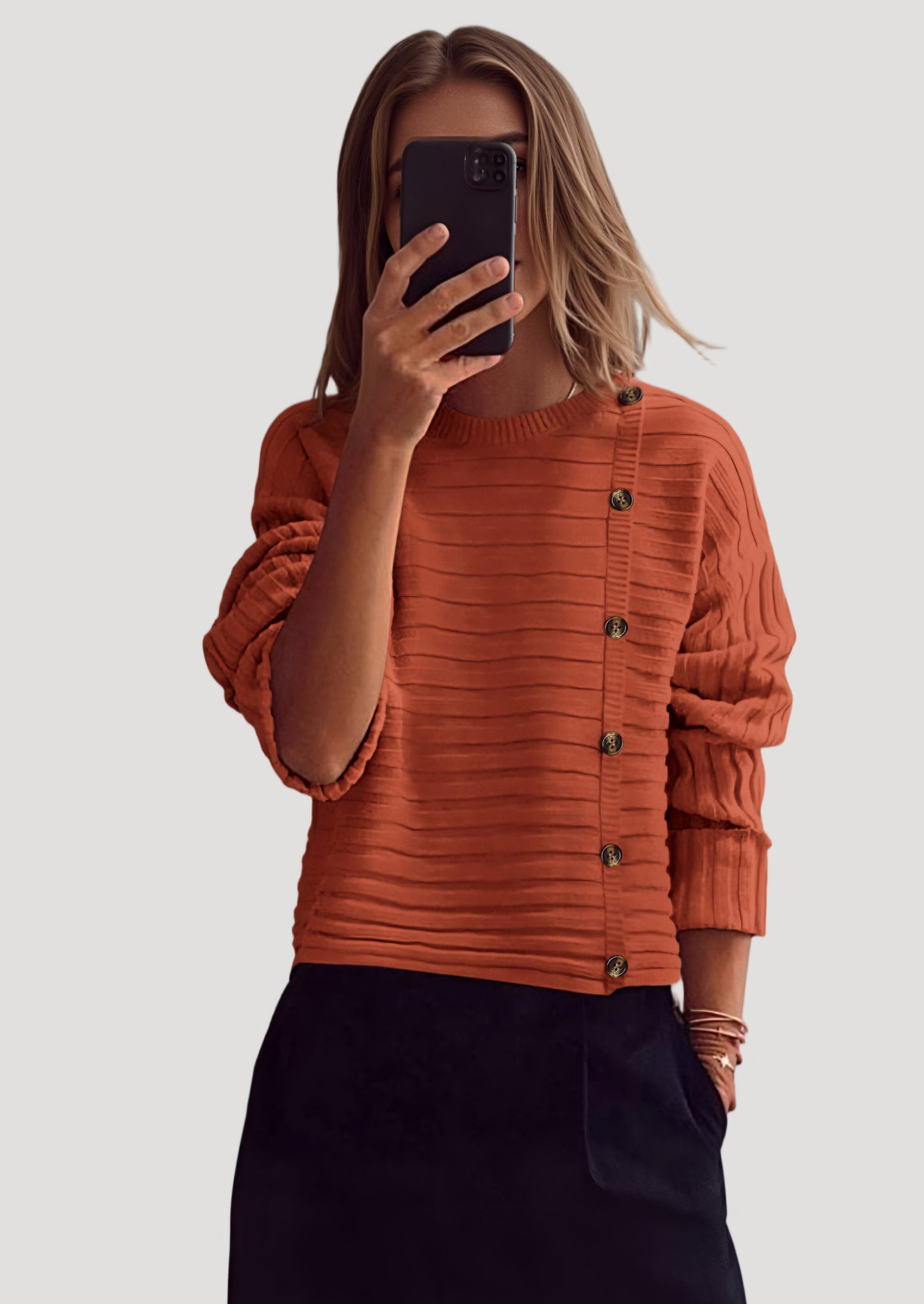 PRETTYGARDEN Womens Sweaters Fall Casual Long Sleeve Crewneck Button Loose Winter Knit Pullover Sweater Tops