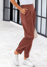Summer High Waisted Ankle Length Trouser Slacks With Pockets