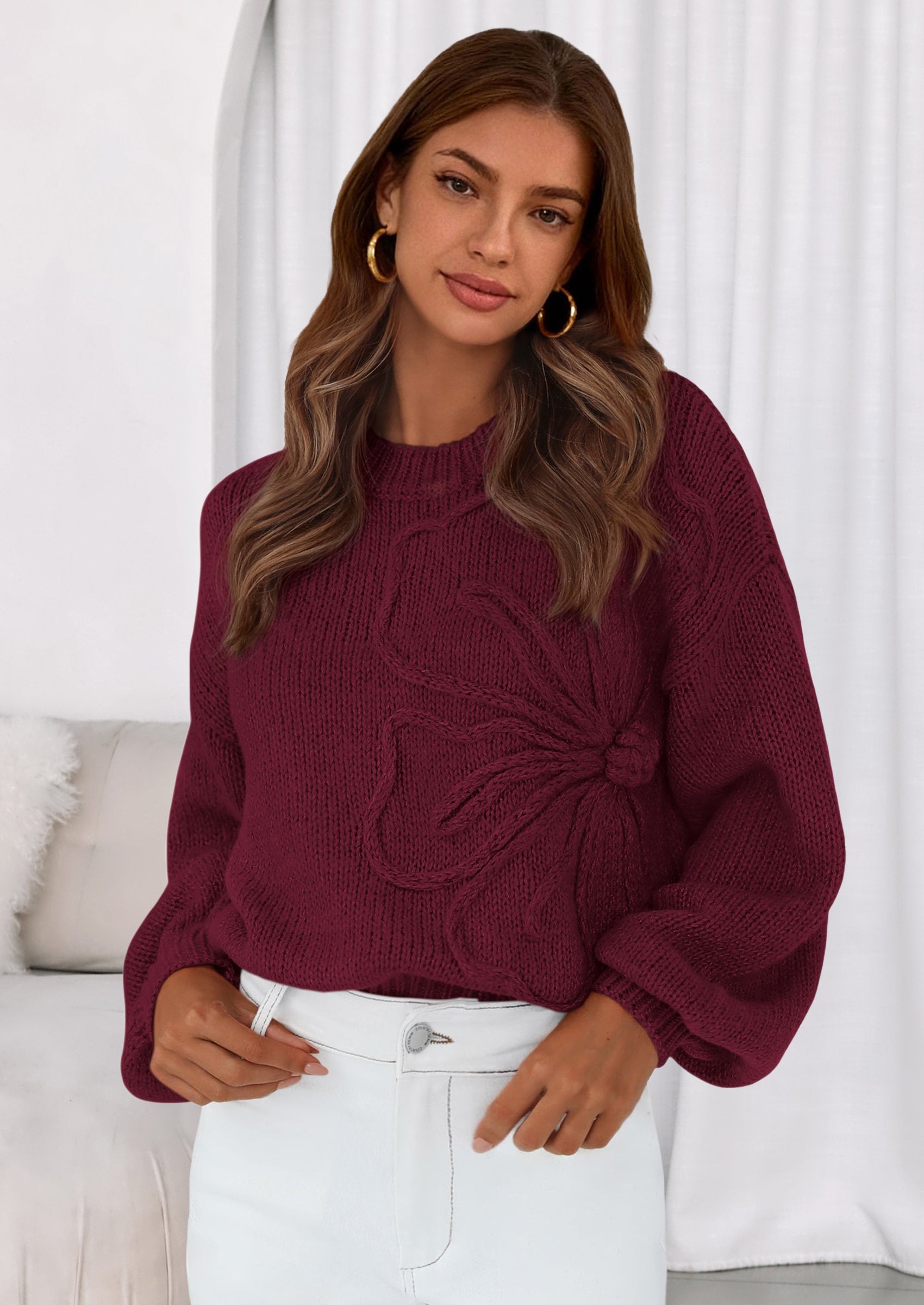 PRETTYGARDEN Womens Sweaters Fall Fashion Long Sleeve Crewneck Floral Knit Pullover Sweater Tops Winter Clothes