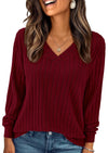 PRETTYGARDEN Fall Fashion Long Sleeve Shirts for Women Ribbed Knit V Neck Dressy Casual Lightweight Sweaters Tunic Tops
