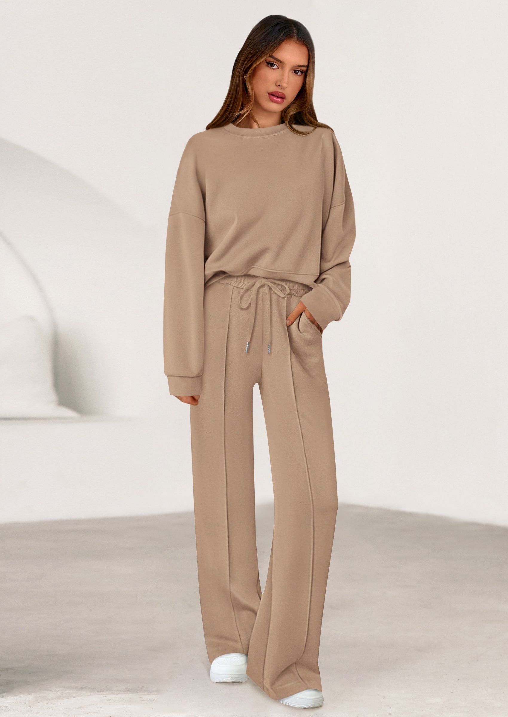 PRETTYGARDEN 2 Piece Sets For Women Fall Trendy Long Sleeve Sweatshirt Wide Leg Pants Loungewear Set Matching Sweatsuit