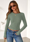 PRETTYGARDEN Womens Summer Fall Long Sleeve Shirts Ribbed Knit Fitted Basic Tee Going Out Tops Underscrub Casual Outfits