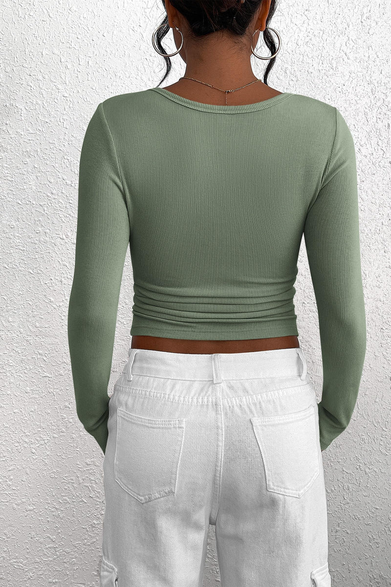 PRETTYGARDEN Women's Spring Fall Long Sleeve Henley T Shirts Button Ribbed Knit Slim Fit Casual Basic Tops Blouse