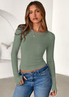PRETTYGARDEN Womens Summer Fall Long Sleeve Shirts Ribbed Knit Fitted Basic Tee Going Out Tops Underscrub Casual Outfits