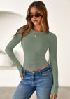 PRETTYGARDEN Womens Summer Fall Long Sleeve Shirts Ribbed Knit Fitted Basic Tee Going Out Tops Underscrub Casual Outfits