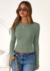 PRETTYGARDEN Womens Summer Fall Long Sleeve Shirts Ribbed Knit Fitted Basic Tee Going Out Tops Underscrub Casual Outfits