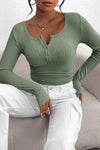 PRETTYGARDEN Women's Spring Fall Long Sleeve Henley T Shirts Button Ribbed Knit Slim Fit Casual Basic Tops Blouse