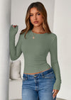 PRETTYGARDEN Womens Summer Fall Long Sleeve Shirts Ribbed Knit Fitted Basic Tee Going Out Tops Underscrub Casual Outfits
