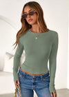 PRETTYGARDEN Womens Summer Fall Long Sleeve Shirts Ribbed Knit Fitted Basic Tee Going Out Tops Underscrub Casual Outfits