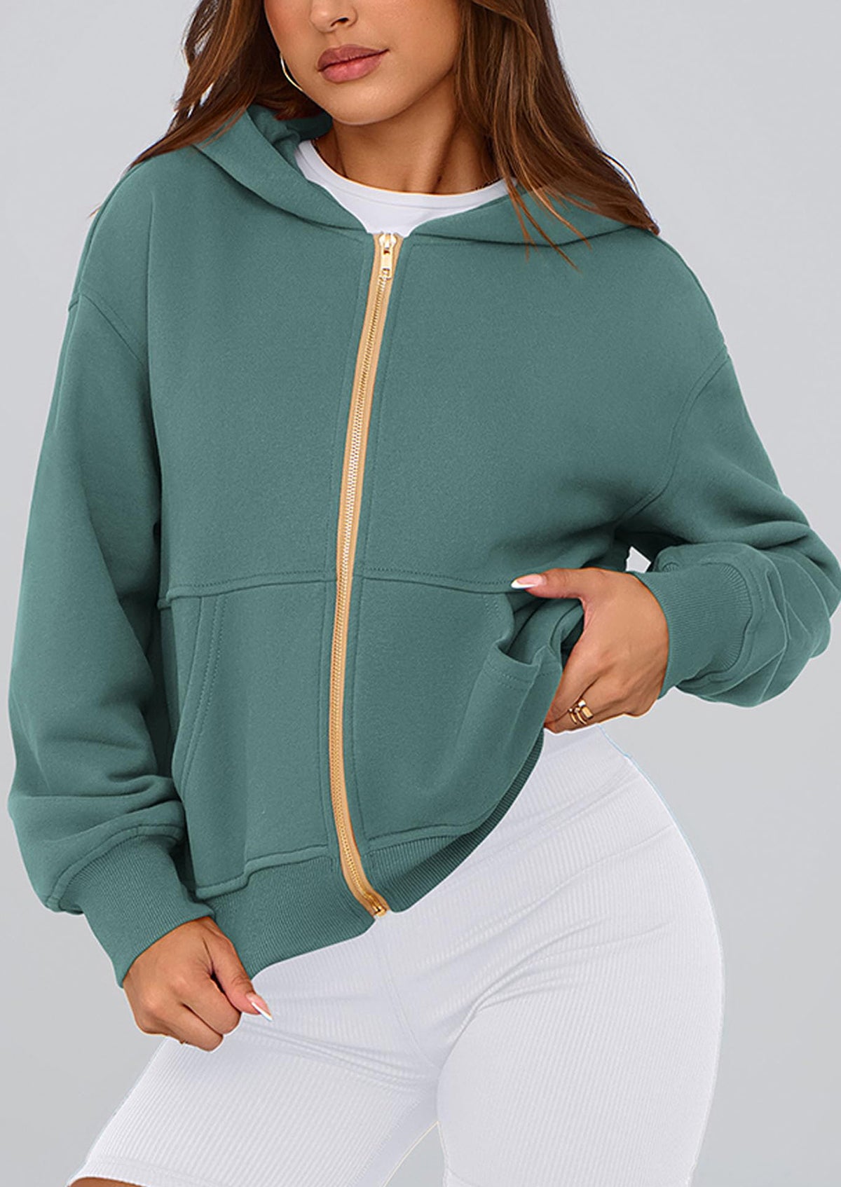 Y2K Zip Up Hoodie Long Sleeve Loose Fit Pockets Casual Sweatshirt