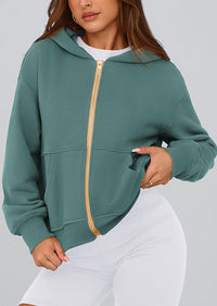 Y2K Zip Up Hoodie Long Sleeve Loose Fit Pockets Casual Sweatshirt