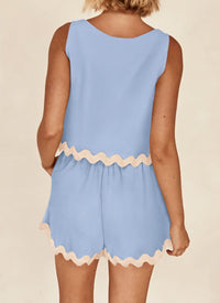 Beach Vacation Cropped Tank Top High Waist Shorts Two Piece Set