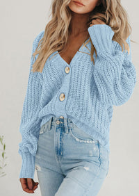 PRETTYGARDEN Women's Chunky Knit Open Front Sweater Long Sleeve Button Loose Short Cardigan Outerwear Coats