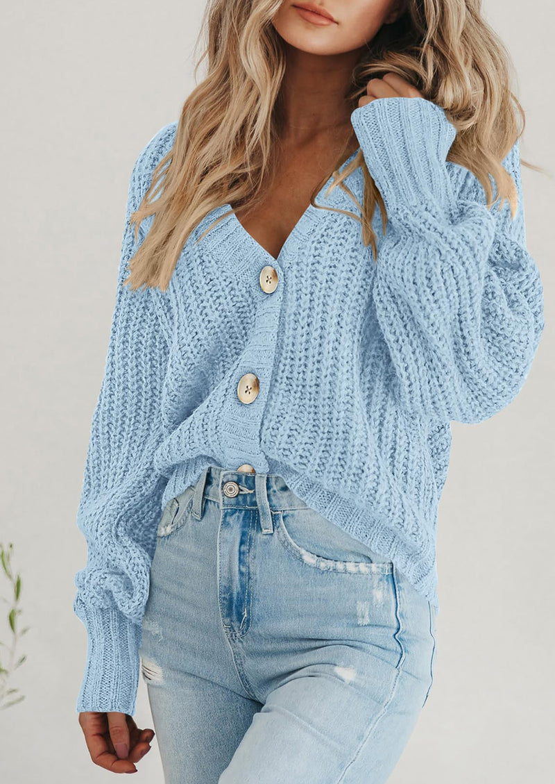 PRETTYGARDEN Women's Chunky Knit Open Front Sweater Long Sleeve Button Loose Short Cardigan Outerwear Coats