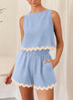 Beach Vacation Cropped Tank Top High Waist Shorts Two Piece Set