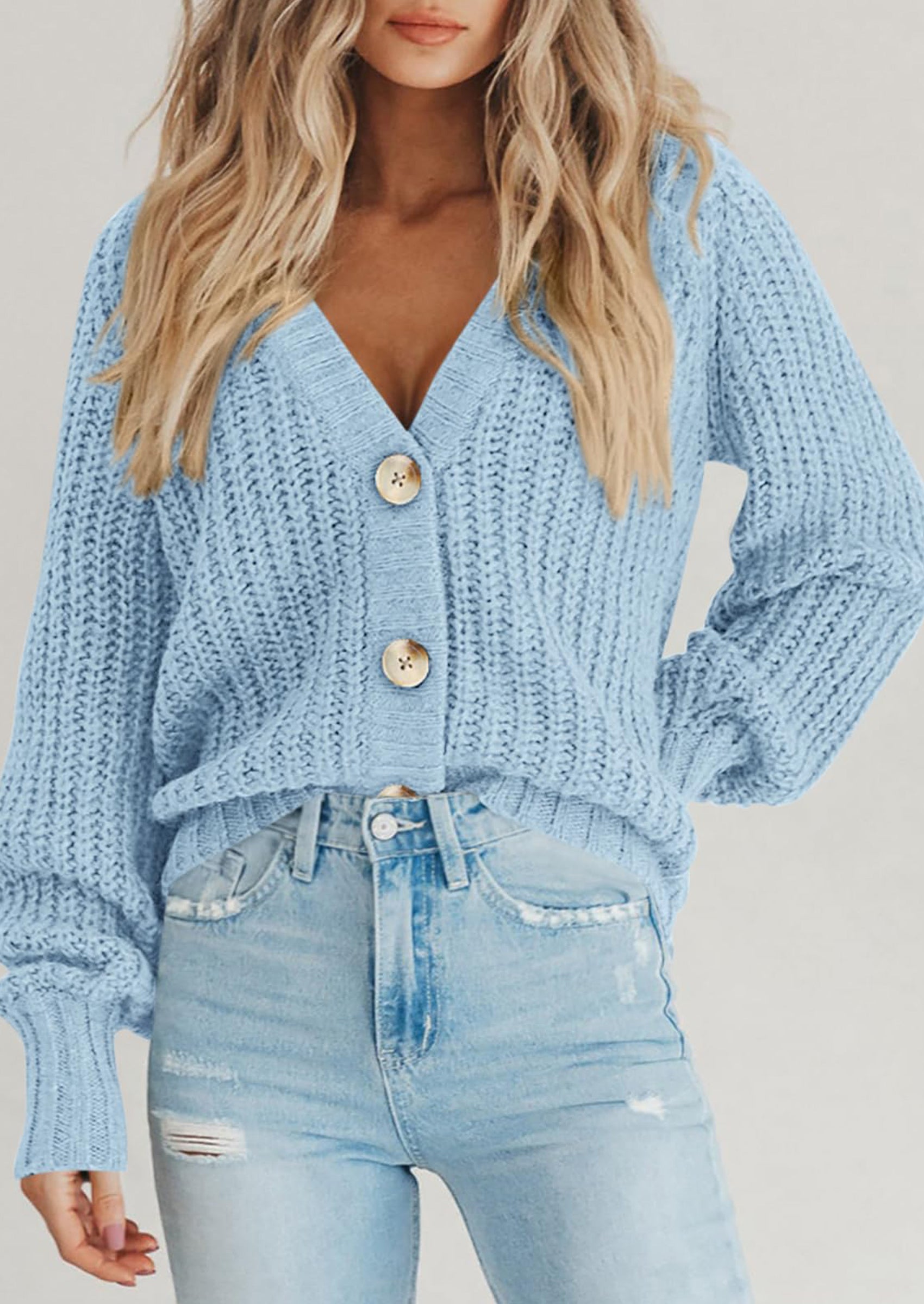 PRETTYGARDEN Women's Chunky Knit Open Front Sweater Long Sleeve Button Loose Short Cardigan Outerwear Coats