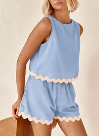 Beach Vacation Cropped Tank Top High Waist Shorts Two Piece Set