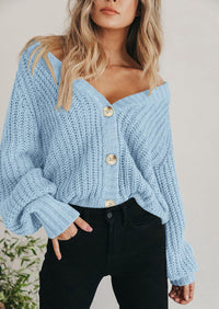 PRETTYGARDEN Women's Chunky Knit Open Front Sweater Long Sleeve Button Loose Short Cardigan Outerwear Coats