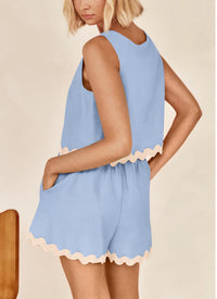 Beach Vacation Cropped Tank Top High Waist Shorts Two Piece Set