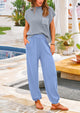 Knit Pullover Tops And High Waisted Pants Two Piece Sets
