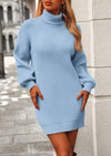 PRETTYGARDEN Sweater Dress for Women Long Puff Sleeve Turtleneck Ribbed Knit Oversized Pullover Winter Short Dress