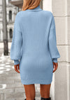 PRETTYGARDEN Sweater Dress for Women Long Puff Sleeve Turtleneck Ribbed Knit Oversized Pullover Winter Short Dress