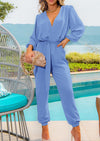 PRETTYGARDEN Women's Fall Jumpsuits Dressy Casual Pants Romper Spring Long Sleeve V Neck Belt Pockets One Piece Outfits