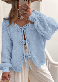 PRETTYGARDEN Women's Tie Front Bow Cardigan Sweaters Chunky Knit Long Puff Sleeve Trendy Fall Winter Jacket Coats