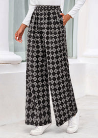 PRETTYGARDEN Casual Women's Pants Elastic Waist Palazzo Long Stretchy Wide Leg Trousers Knit Fall Outfits with Pockets PRETTYGARDEN