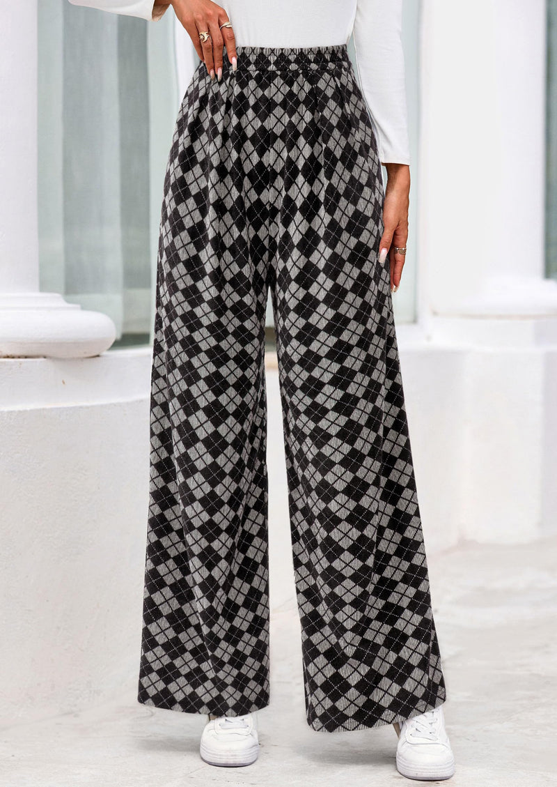 PRETTYGARDEN Casual Women's Pants Elastic Waist Palazzo Long Stretchy Wide Leg Trousers Knit Fall Outfits with Pockets PRETTYGARDEN