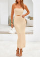 Summer Strapless Cut Out Knit Tube Long Fitted Midi Bodycon Dresses