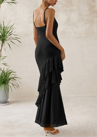 Tiered Floral Beach Spaghetti Strap Maxi Dresses